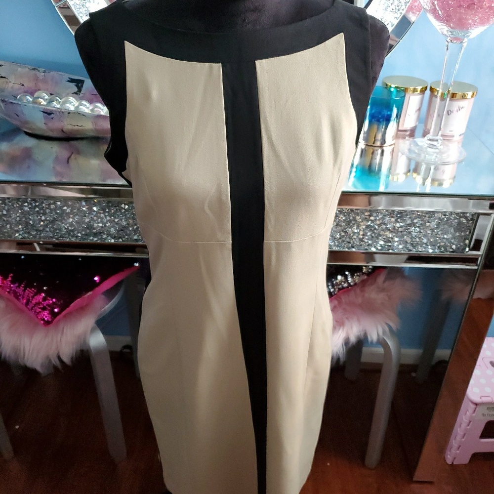 INC Beige and Black Sleeveless Dress